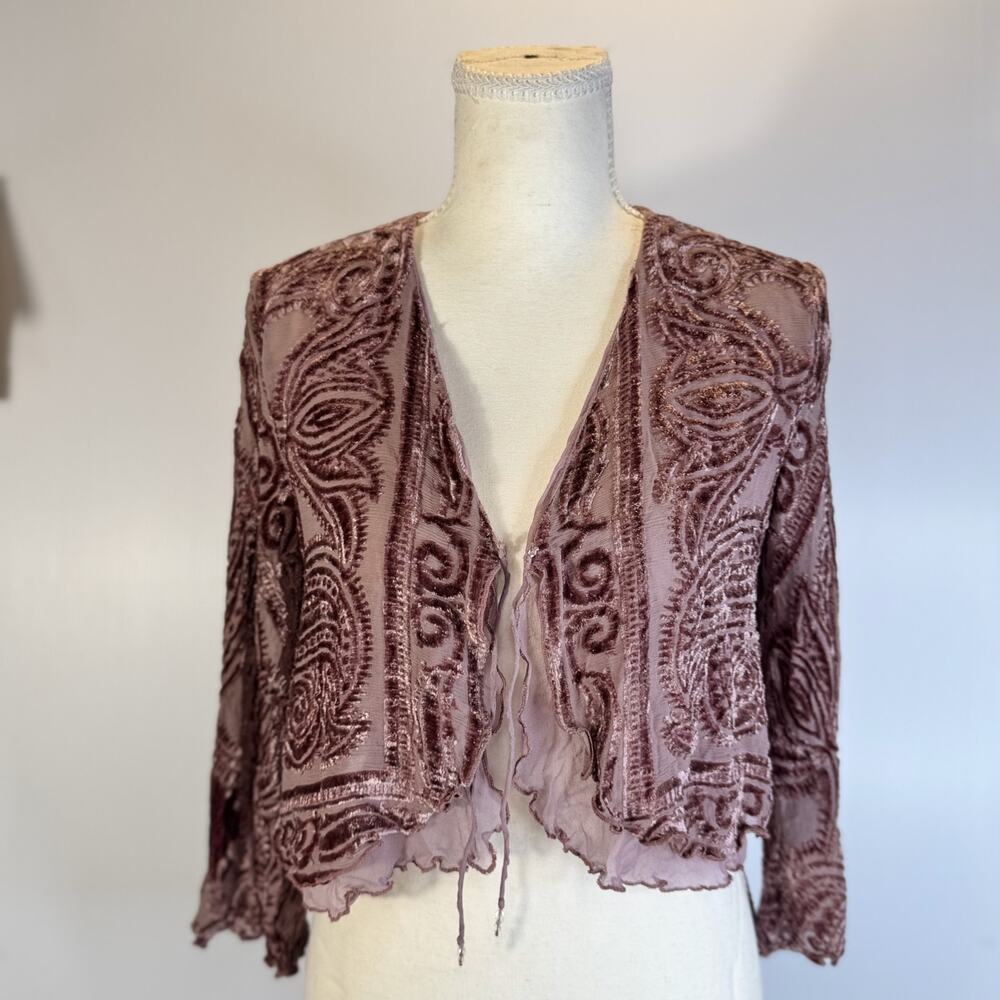 Marian Clayden Silk Cardigan Mauve Pink Women’s Medium Cropped Boho Fairycore - Picture 4 of 16